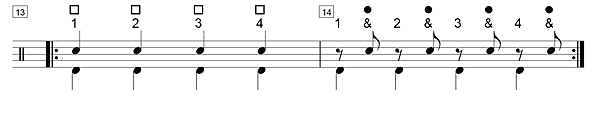 Solfege, noires, demi soupirs & croches en contretemps
